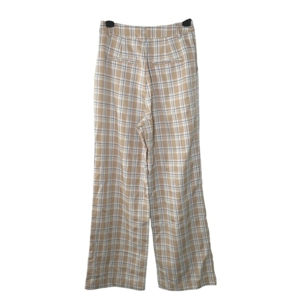 Princess Polly Plaid Wide Leg Pants Beige Blue White High Rise Polyester Size XS - Picture 3 of 6